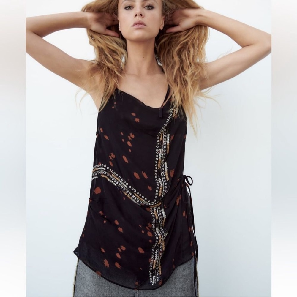 Zara Black and Brown Camisole Top